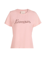 A light pink graphic T-shirt on a plain background.