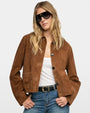 Brown suede jacket with button front and patch pockets