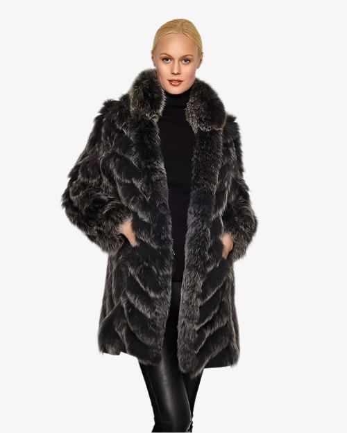 LINDA RICHARDS | Reversible Fox Coat | Black & Snow White