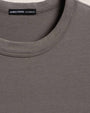 Up-close image of a brushed lotus crew short sleeved shirt. 