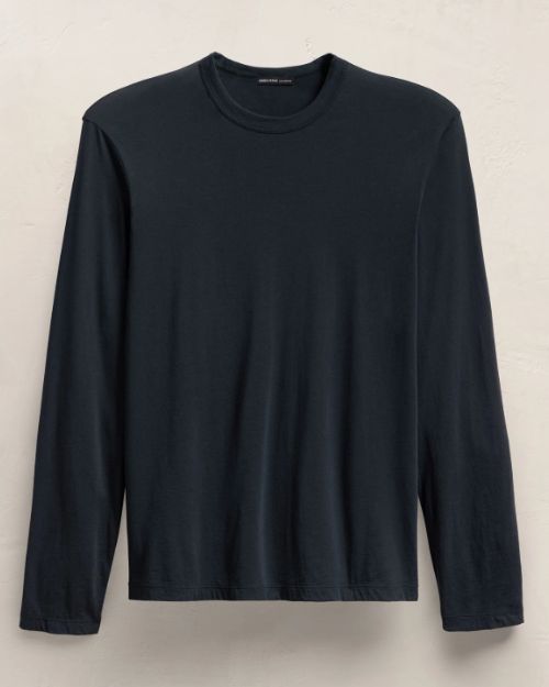 French Navy Elevated Lotus Jersey long sleeve t-shirt in navy, showcasing a classic crew neck style.