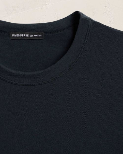 French Navy Elevated Lotus Jersey long sleeve crew neck t-shirt in a rich dark blue color.