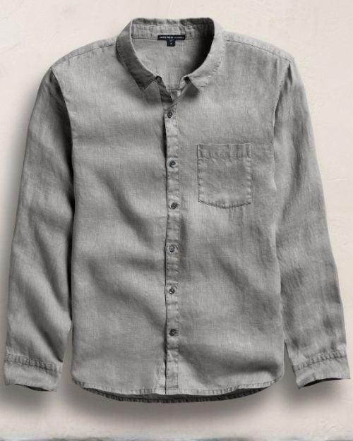 Men's long sleeve shirt made of 100% linen, featuring a lightweight and breathable design for comfort.
