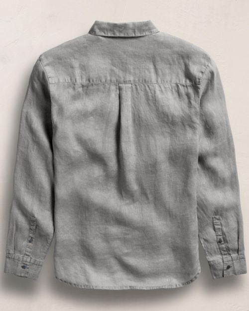 Men's long sleeve shirt in grey, made entirely of linen, perfect for casual or semi-formal occasions.