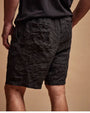Rear view of a man in linen shorts, emphasizing a comfortable and casual look.
