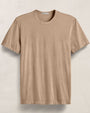 Coffee color cotton crew neck t-shirt on a white background, featuring short sleeves and a casual design.
