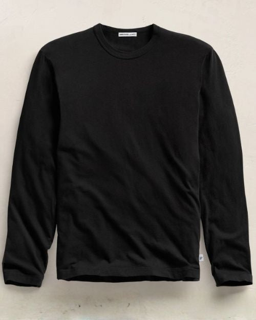 Black long sleeve crew neck shirt made from organic cotton for men.