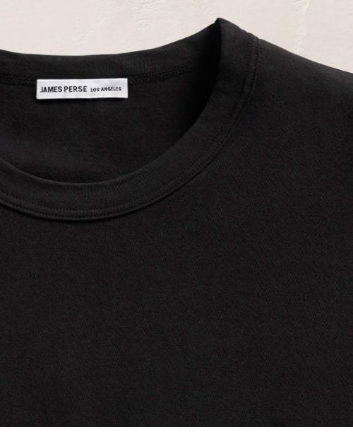 Long sleeve black cotton t-shirt with a crew neck.