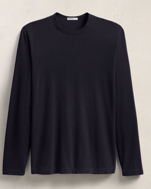 Long-sleeve crew neck cotton tee for men, featuring a classic design and comfortable fit.