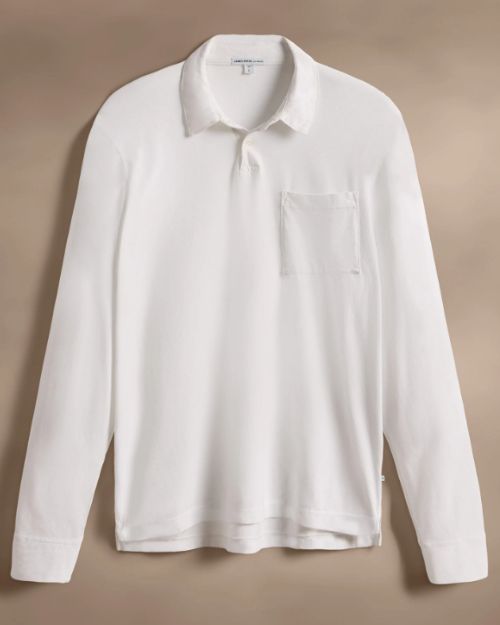 White cotton jersey rugby shirt made from a soft cotton blend.