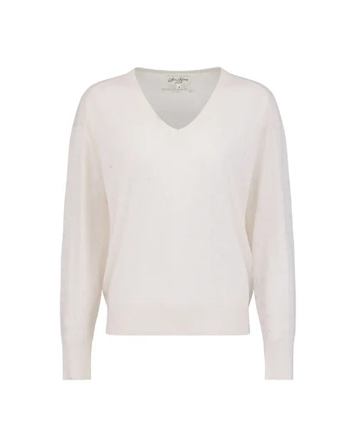 BORN A KENNEDY | Nora Pointelle V-Neck Shirt | Winter White