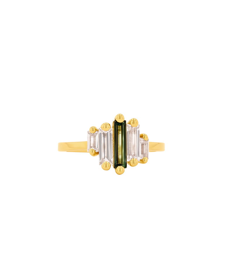 SUZANNE KALAN | Five Stone Ring | Yellow Gold & Green Gemstone