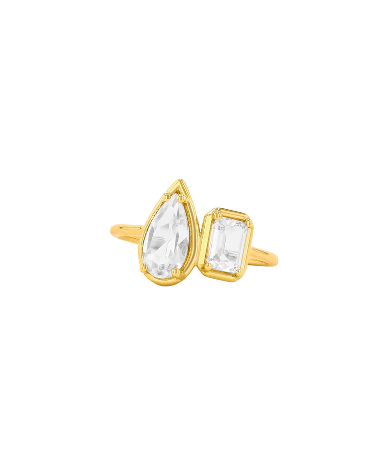 SUZANNE KALAN | Mix Shape Ring | Yellow Gold & White Topaz