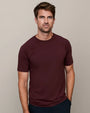 Men's burgundy performance crew neck t-shirt with short sleeves and athletic fit