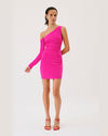 SUBOO | Garnet Rouched One Shoulder Dress | Pink