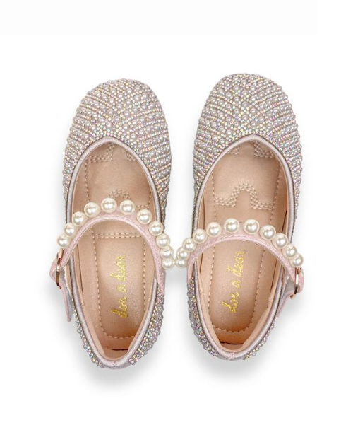 DOE A DEAR | Pearl Strap Charm Kids Flat Shoes | Pink