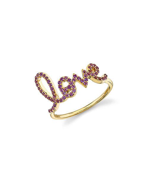 SYDNEY EVAN | Large LOVE Ring | Gold & Amethyst