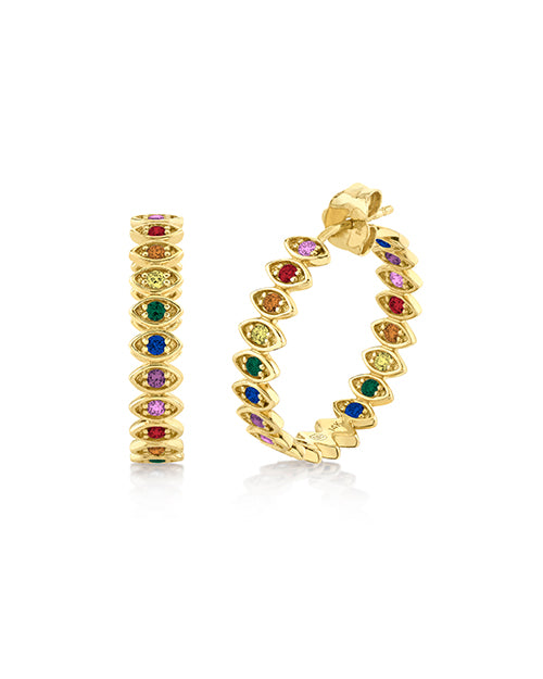 SYDNEY EVAN | Medium Marquise Eye Hoop Earrings | Rainbow