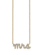 Mrs. script with pave diamonds in yellow gold chain necklace.