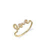 Love script ring with pave diamonds in yellow gold.