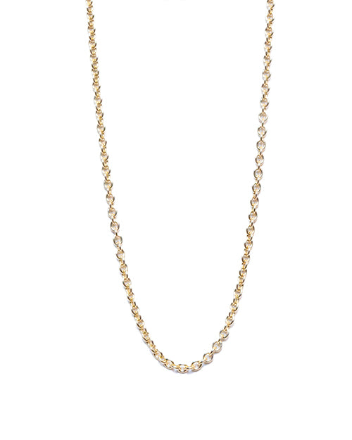 An adjustable 14k gold cable chain in yellow gold with a reflective surface.