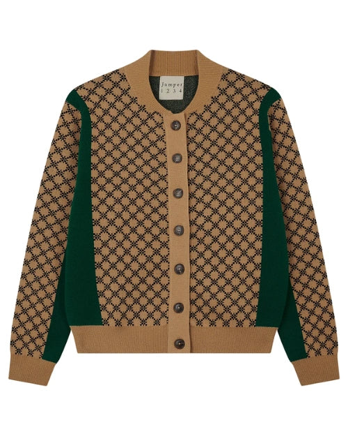 JUMPER 1234 | Graphic Sport Block Check Cardigan | Vicuna & Dark Ink Petrol