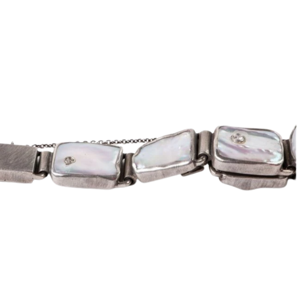 LOVE TOKENS JEWELRY | Square Baroque Pearl Diamond Hinge Bracelet | Silver