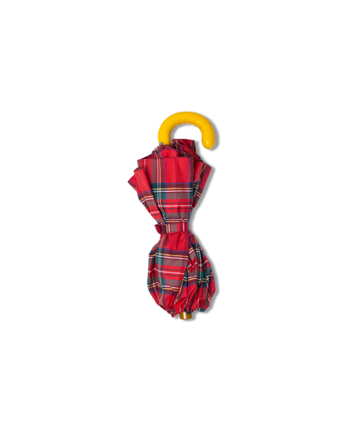 Tartan Folding Umbrella closed and wrapped up.