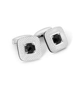 Front view. Black spinel square cufflink on white background.