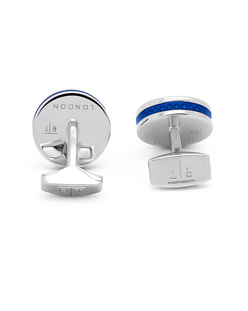 Back view. Tablet Ice Cufflinks With Blue Enamel on white background.