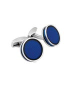 Front view. Tablet Ice Cufflinks With Blue Enamel on white background.