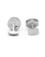 Back view. Palladium Tablet cufflinks with grey alutex on white background.