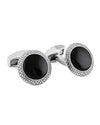 Front view. Onyx Bullseye cufflinks on white background.