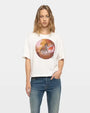 White short-sleeve T-shirt with circular horse graphic print