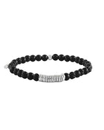 Black Agate Beaded Bracelet on white background.