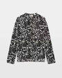 Black and white floral print long-sleeve V-neck blouse