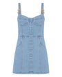 PATBO Marina Denim Mini Dress, a stylish mini dress with a buttoned front on the straps and made from durable denim.