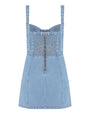 A stylish denim mini dress by PATBO, highlighted by functional zippers on the back for a trendy touch.