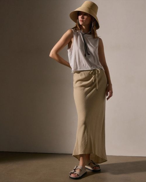 JAMES PERSE | Bias Cut Linen Drawstring Skirt | Heather Grey