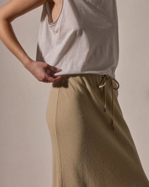 JAMES PERSE | Bias Cut Linen Drawstring Skirt | Heather Grey