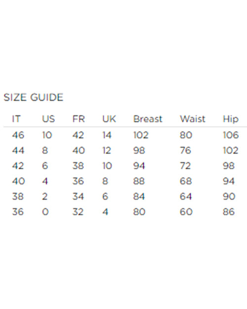 Size guide for V-Neck Leather Dress.