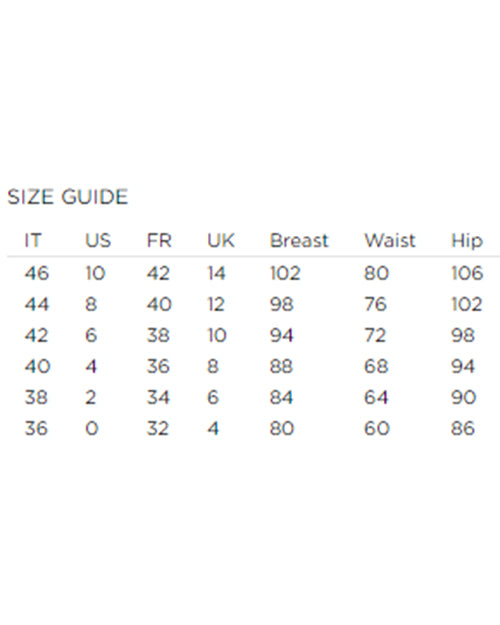 Size guide for Black Silk Chiffon Bodysuit. 