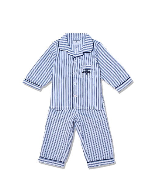 Navy striped pajama with Post Oak tree logo added on front pocket.
