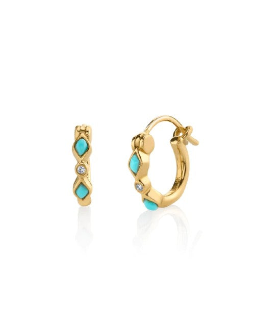 Small hoops with vertical turquoise and diamond alternating pattern. 