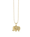 Gold chain with gold and diamond elephant charm.