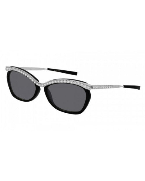 Gucci Fashion Woman Sunglasses in black in front of white background.