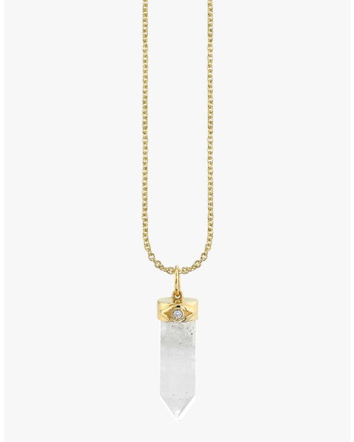 Gold chain neckalce with clear crystal pendant that has a gold base. 