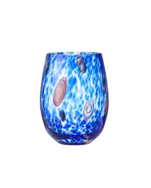 Blue Gala Tumbler in front of white background. 