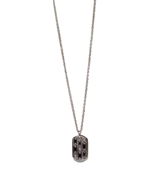 SUZANNE KALAN MEN'S COLLECTION | Inlay Dog Tag Pendant Necklace | Baguette-Cut Black Sapphires & Round Diamonds