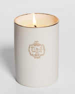 The Post Oak White Oak Candle in front of white background.